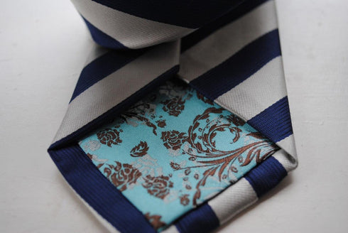 navy  blue and silver grey striped tie